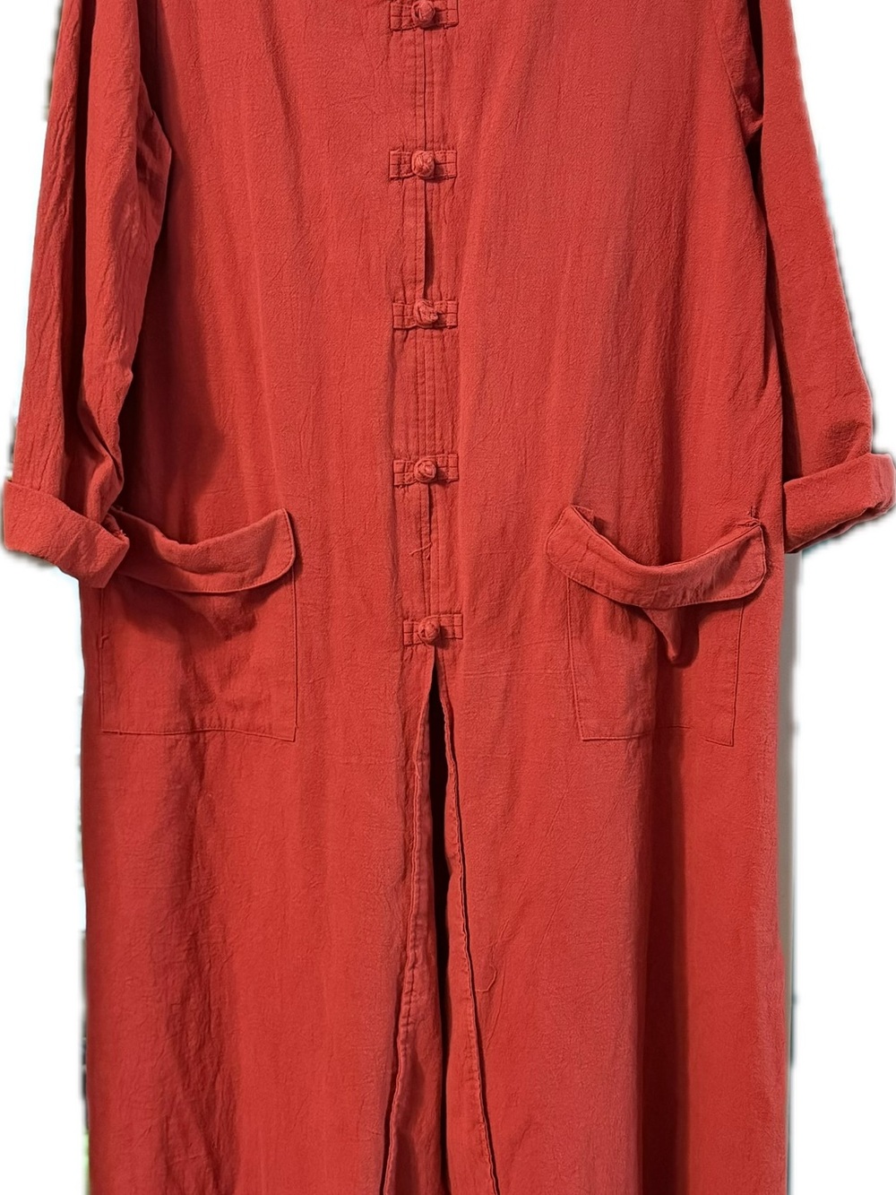 Zanzea Hooded Coral Duster XL Women’s Frog Button Boho Lagenlook Cotton Coat